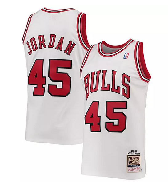 Men's Chicago Bulls #45 Michael Jordan White/Red 1994-95 Throwback Stitched Basketball Jersey Men's Chicago Bulls #45 Michael Jordan White/Red 1994-95 Throwback Stitched Basketball Jersey